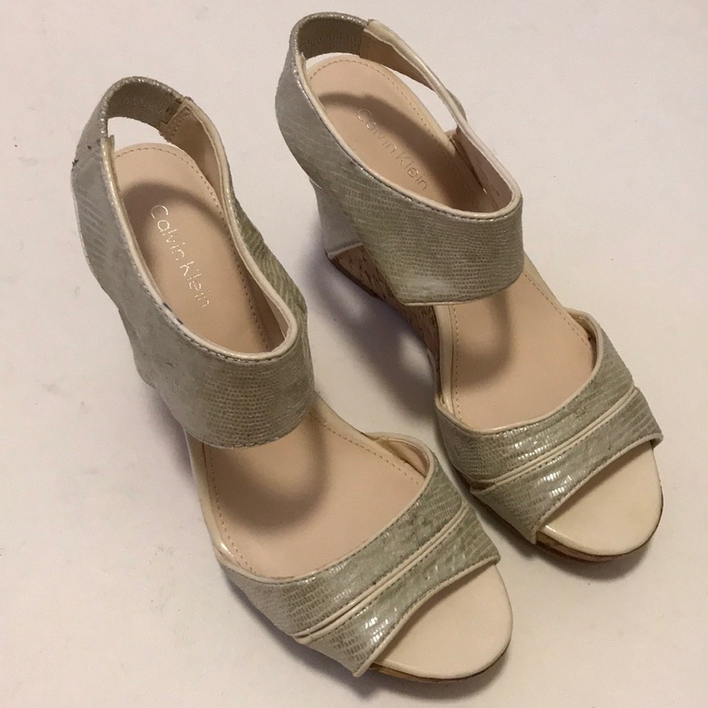 Calvin Klein NWOT Silver Wedge Sandals